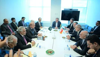 CDATA[Prime Minister Shehbaz Sharif meets President of Islamic Republic of Iran, D. Masoud Pezeshkian on the sidelines of the 81st Session of United Nations General Assembly in New York, September 24, 2026. — X/@PakPMOPM vows Pakistan to continue diplomatic efforts for peace.Efforts...
NEW YORK: Prime Minister Shehbaz Sharif on Thursday met Iranian President Masoud Pezeshkian and emphasised the need for restraint, de-escalation and sustained diplomatic engagement to achieve lasting peace and stability in the region.
The meeting, held on the sidelines of the 81st session of the United Nations General Assembly in New York, was attended by Deputy Prime Minister and Foreign Minister Ishaq Dar, Defence Minister Khawaja Asif, SAPM Tariq Fatemi and senior officials from both sides.
The two leaders reaffirmed the close and longstanding ties between Pakistan and Iran and underscored the need to further strengthen bilateral cooperation across all areas of mutual interest.
PM Shehbaz also stressed the importance of implementing the Islamabad Memorandum of Understanding (MoU) and reaffirmed Pakistan's readiness to continue playing a sincere and constructive role in support of regional peace and stability.
President Pezeshkian appreciated Pakistan's principled diplomacy and concerted efforts for regional peace and security.
He underscored the enduring strength of Pakistan-Iran relations, rooted in shared history, culture and faith, and reaffirmed Tehran's strong desire to further deepen multifaceted cooperation.
Both sides agreed to work for regional peace, security and prosperity while maintaining regular consultations and close coordination.
Speaking to journalists in New York after the meeting, PM Shehbaz said detailed talks had been held with the Iranian president and that Pezeshkian had expressed readiness to move the Islamabad agreement forward, affirming that the MoU was still acceptable to Tehran.
He said efforts were ongoing to end the provocation in the Bab el-Mandeb, with friendly countries working together to contain the escalation.
He said Pakistan's military and political leadership would continue its efforts for peace, adding that by the grace of Allah, Pakistan's civil and military leadership had together made concerted efforts on the diplomatic front.
On terrorism, the prime minister said militants operating from Afghan soil were carrying out attacks against Pakistan, but that Pakistan was responding to these terrorist activities firmly and decisively.
The meeting took place amid stalled talks between the United States and Iran to end the war that began on February 28, when coordinated US-Israeli strikes targeted Iran's leadership and infrastructure.
Tehran responded with retaliatory operations, including disruption of shipping through the Strait of Hormuz and strikes on Israeli and US targets in the region, while Washington responded by blocking shipping to and from Iranian ports.
Pakistan played a central role in mediating a ceasefire announced on April 8, followed by 21-hour-long talks in Islamabad.
The US and Iran subsequently signed the Islamabad Memorandum of Understanding on June 18, endorsed by PM Shehbaz as mediator alongside US President Donald Trump and President Pezeshkian.
However, in July the US and Iran resumed strikes and accused each other of violations of the MoU.
![